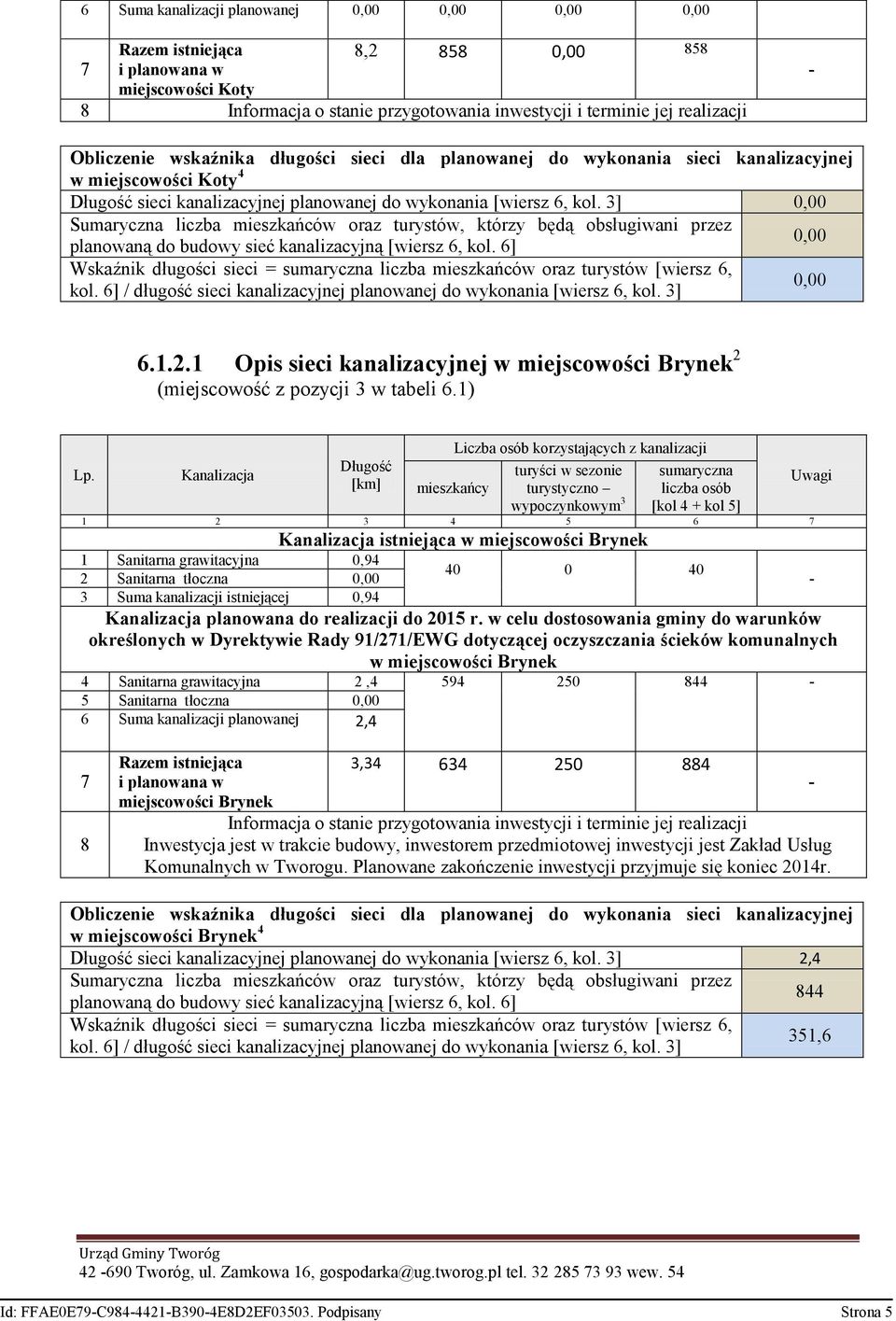 3] 0,00 Sumaryczna liczba mieszkańców oraz turystów, którzy będą obsługiwani przez 0,00 planowaną do budowy sieć kanalizacyjną [wiersz 6, kol.