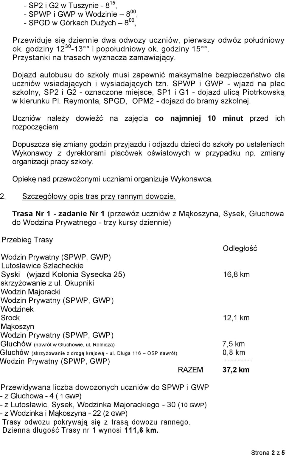 SPWP i GWP - wjazd na plac szkolny, SP2 i G2 - oznaczone miejsce, SP1 i G1 - dojazd ulicą Piotrkowską w kierunku Pl. Reymonta, SPGD, OPM2 - dojazd do bramy szkolnej.