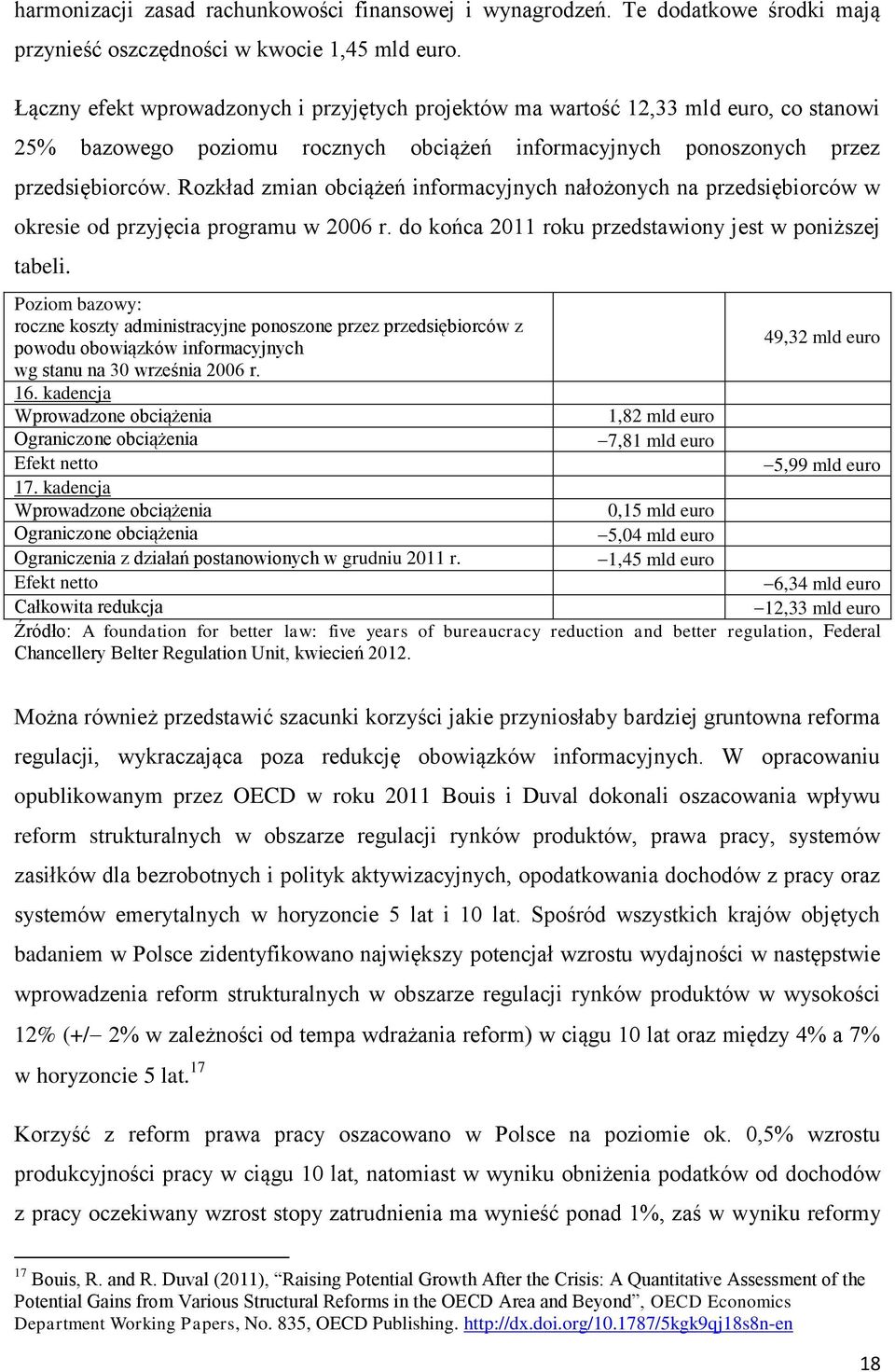 Rozkład zmian obciążeń informacyjnych nałożonych na przedsiębiorców w okresie od przyjęcia programu w 2006 r. do końca 2011 roku przedstawiony jest w poniższej tabeli.