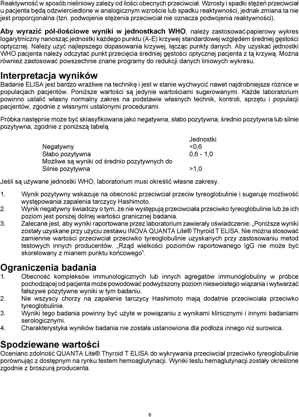 podwojenie stężenia przeciwciał nie oznacza podwojenia reaktywności).