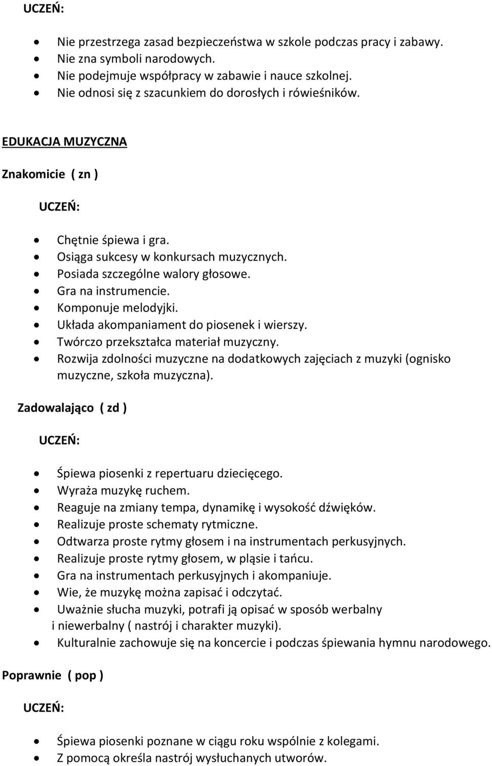 Komponuje melodyjki. Układa akompaniament do piosenek i wierszy. Twórczo przekształca materiał muzyczny.