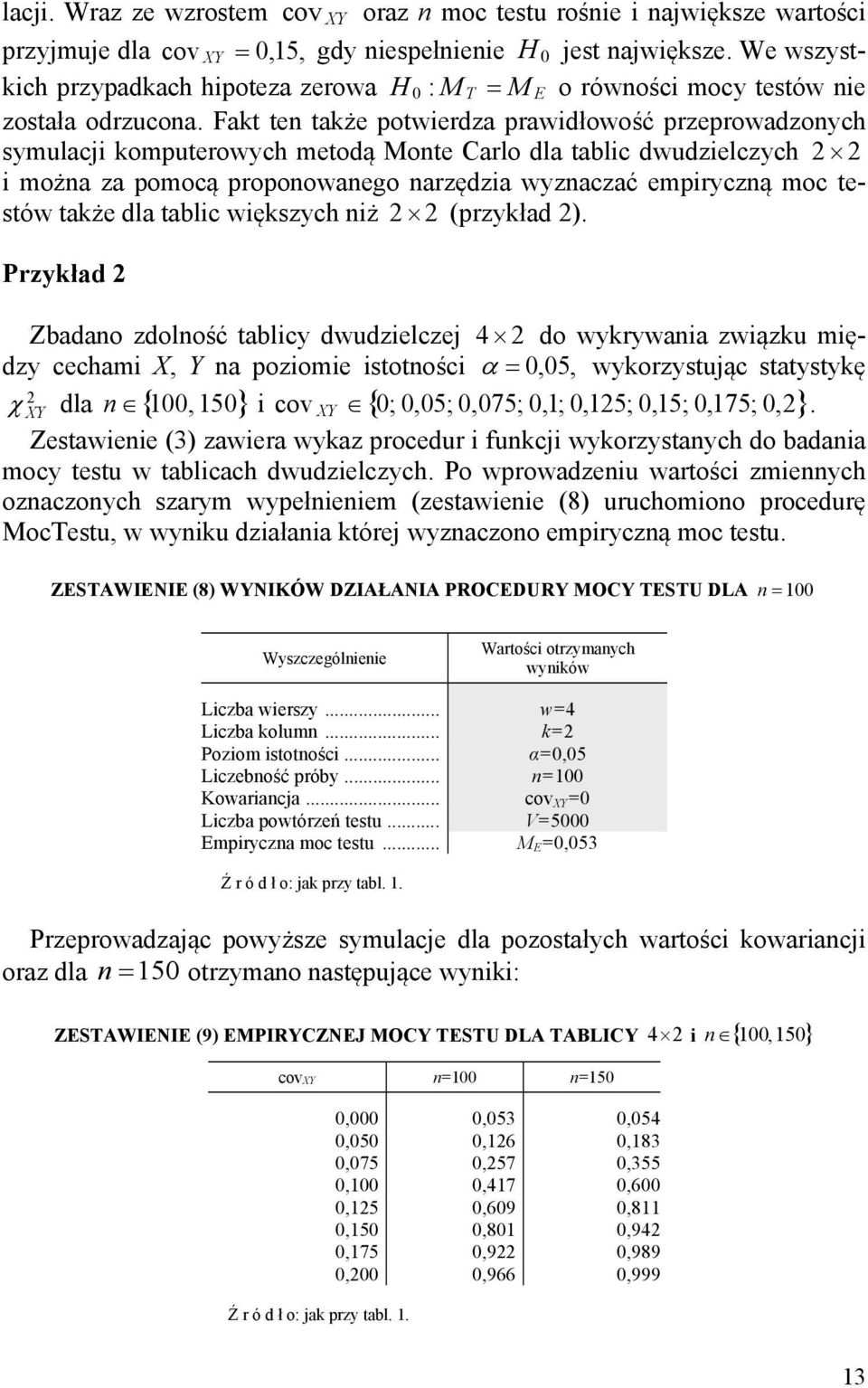 Fakt ten także potwierdza prawidłowość przeprowadzonych symulacji komputerowych metodą Monte Carlo dla tablic dwudzielczych 2 2 i można za pomocą proponowanego narzędzia wyznaczać empiryczną moc