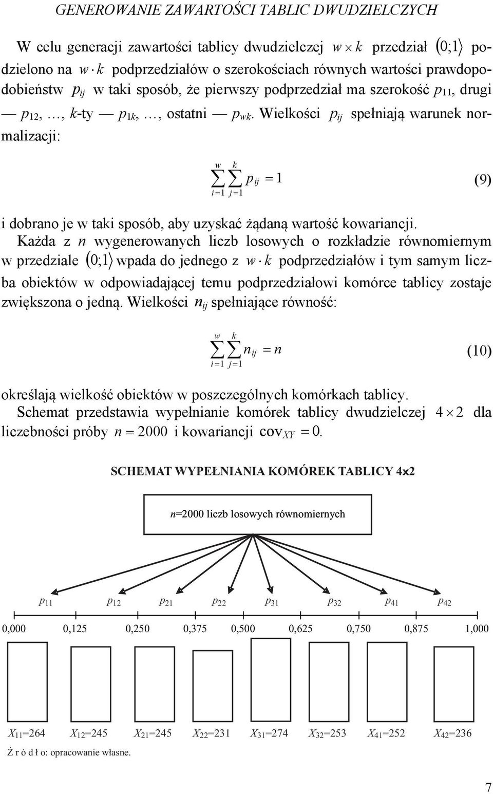 Wielkości p ij spełniają warunek normalizacji: w k p ij i 1 j 1 1 (9) i dobrano je w taki sposób, aby uzyskać żądaną wartość kowariancji.