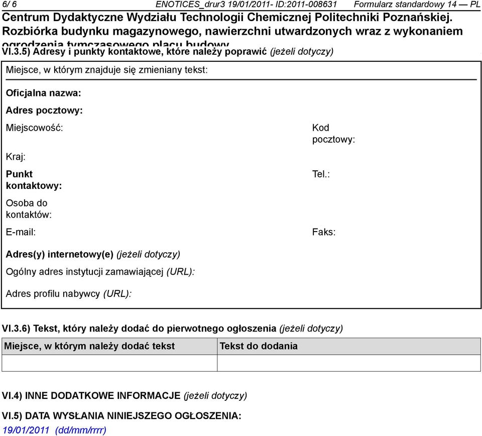 Formularz standardowy 14 PL VI.3.