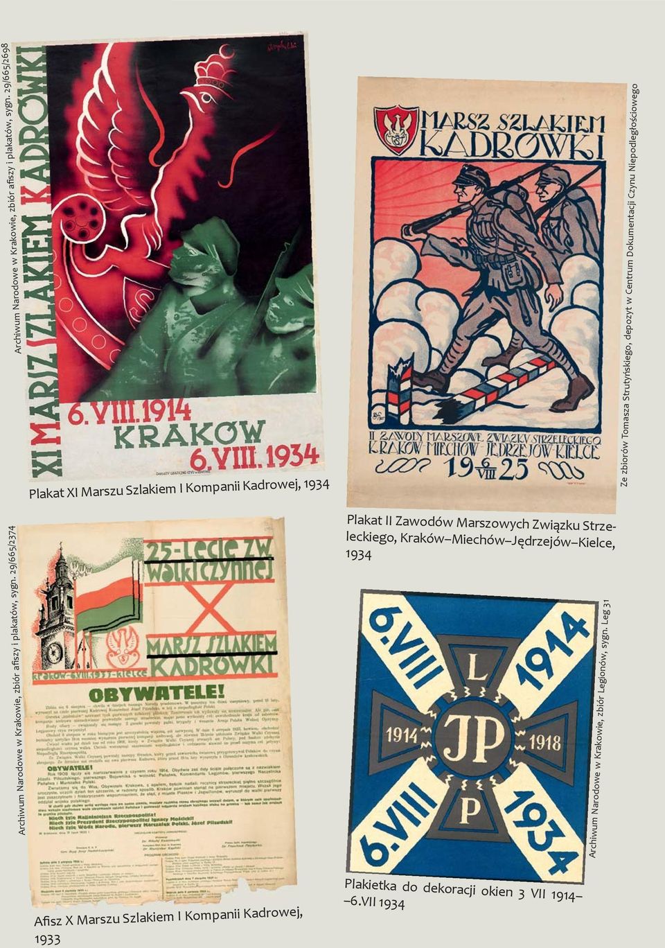 Niepodległościowego Plakat II Zawodów Marszowych Związku Strzeleckiego, Kraków Miechów Jędrzejów Kielce, 1934  29/665/2374 Archiwum