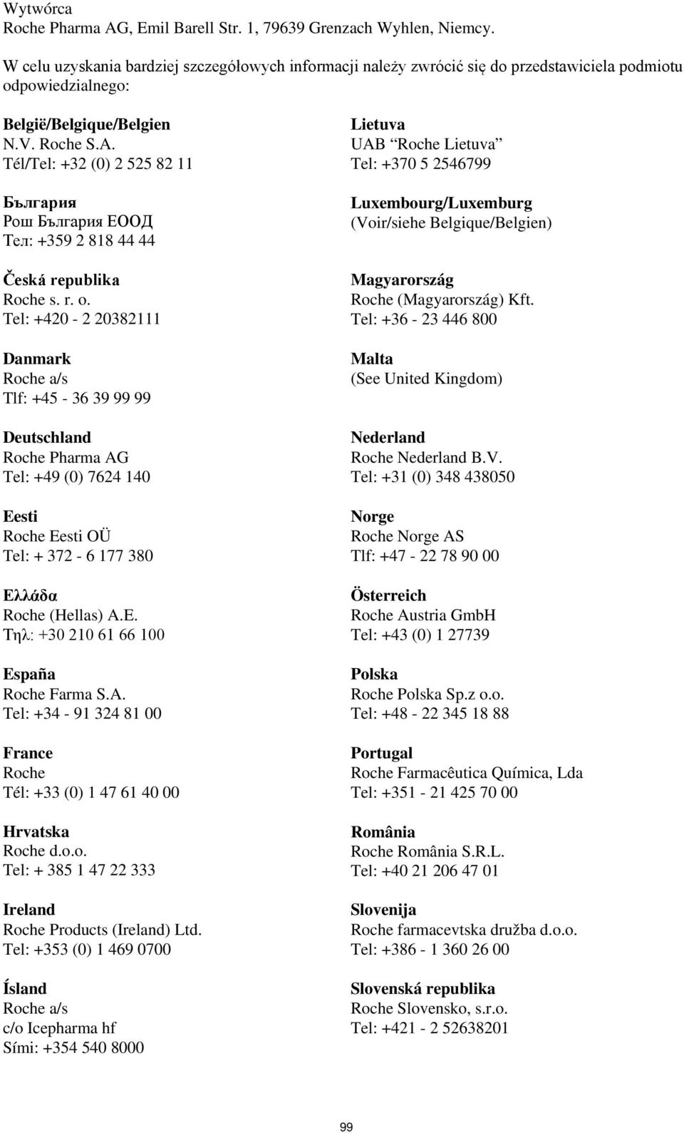 Tél/Tel: +32 (0) 2 525 82 11 България Рош България ЕООД Тел: +359 2 818 44 44 Česká republika Roche s. r. o.