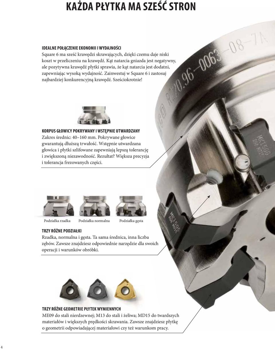 Zainwestuj w Square 6 i zastosuj najbardziej konkurencyjną krawędź. Sześciokrotnie! KORPUS GŁOWICY POKRYWANY I WSTĘPNIE UTWARDZANY Zakres średnic: 4 16 mm.