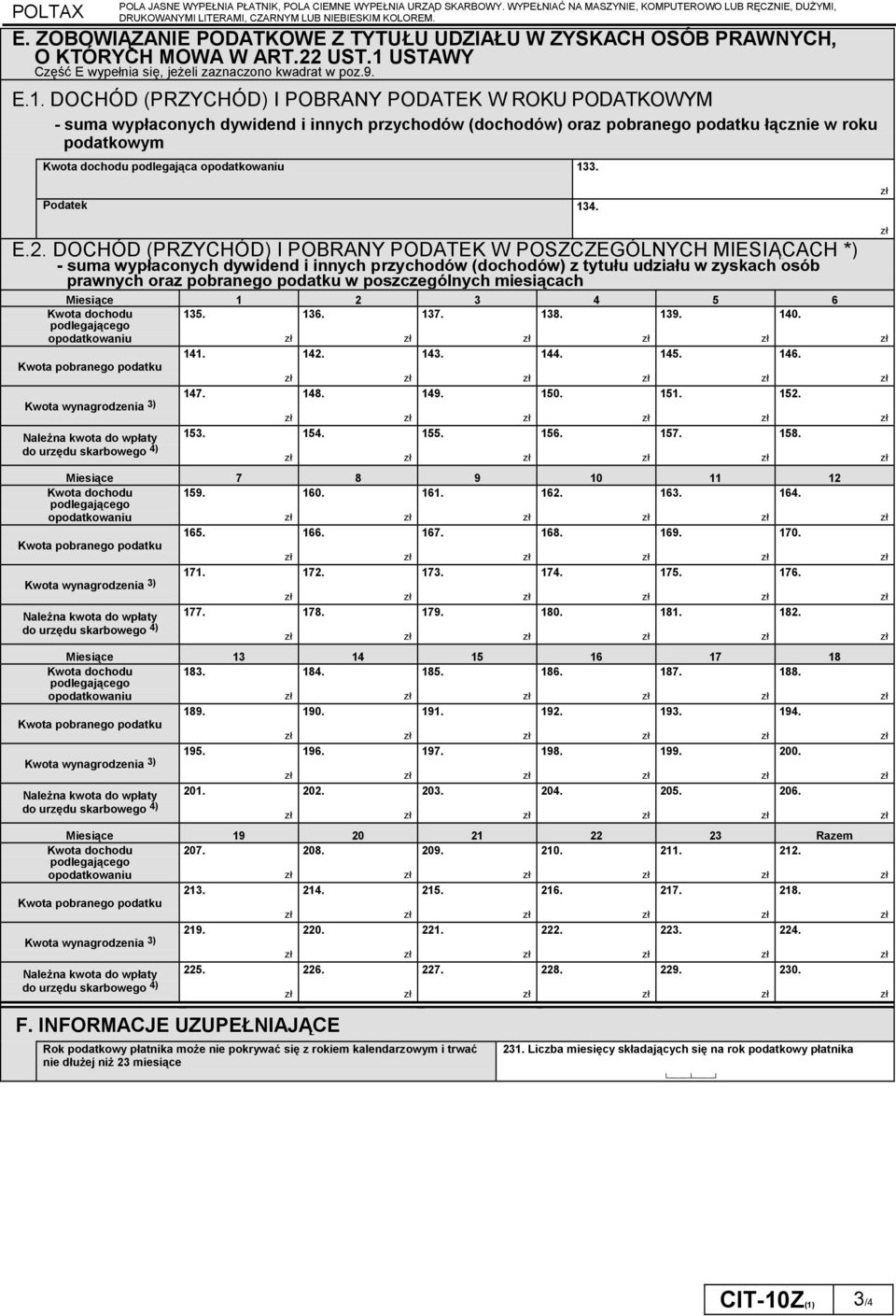 USTAWY Część E wypełnia się, jeżeli zaznaczono kwadrat w poz.9. E.1.