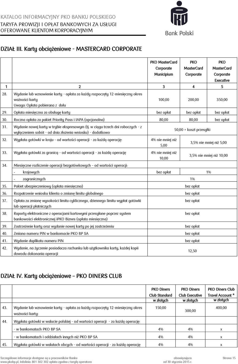 Opłata miesięczna za obsługę karty bez opłat bez opłat bez opłat 30. Roczna opłata za pakiet Priority Pass i IAPA (opcjonalna) 80,00 80,00 bez opłat 31. Wydanie nowej karty w trybie ekspresowym (tj.