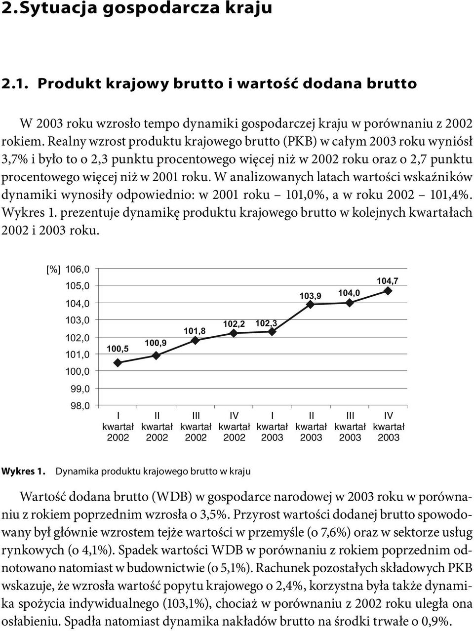 W analizowanych latach wartości wskaźników dynamiki wynosiły odpowiednio: w 2001 roku 101,0%, a w roku 2002 101,4%. Wykres 1.