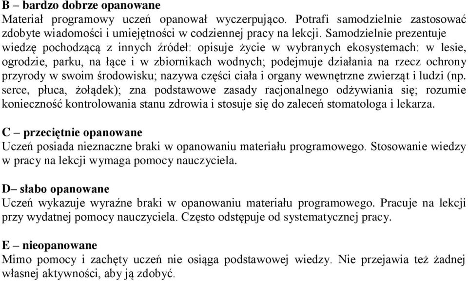 przyrody w swoim środowisku; nazywa części ciała i organy wewnętrzne zwierząt i ludzi (np.