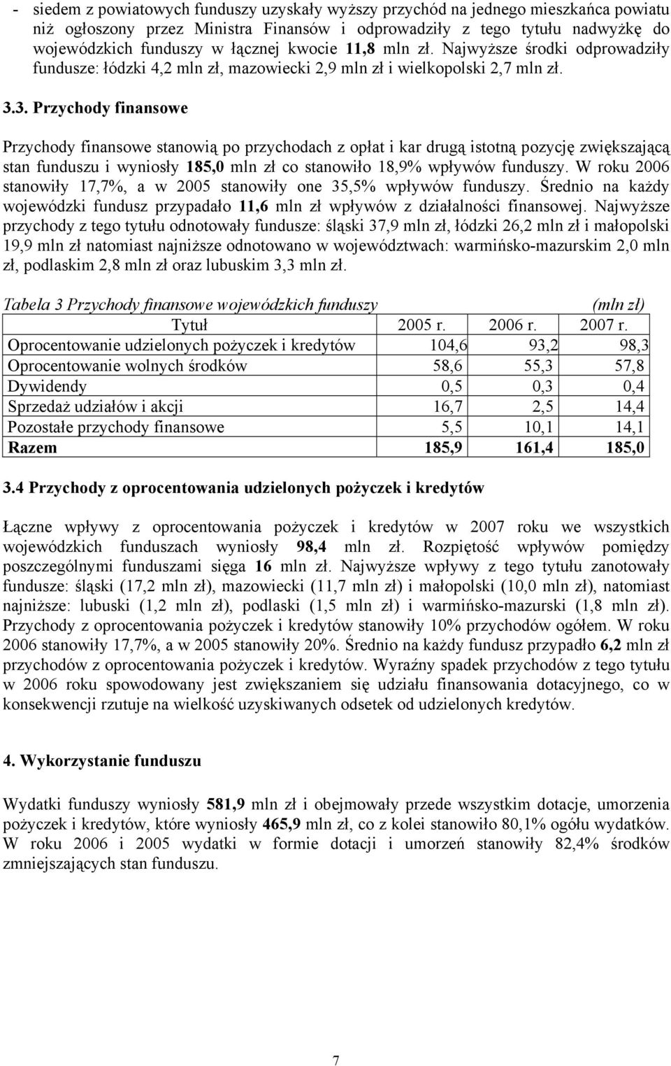 3. Przychody finansowe Przychody finansowe stanowią po przychodach z opłat i kar drugą istotną pozycję zwiększającą stan funduszu i wyniosły 185, mln zł co stanowiło 18,9% wpływów funduszy.