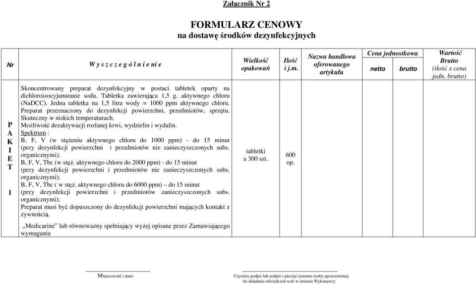 Skuteczny w niskich temperaturach. Możliwość dezaktywacji rozlanej krwi, wydzielin i wydalin.