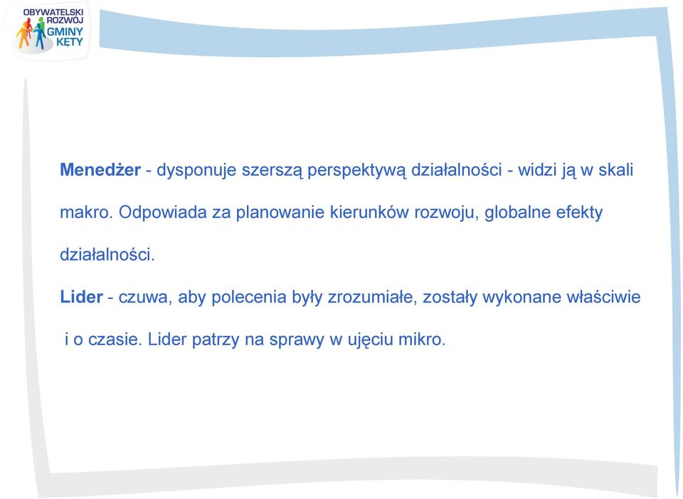 Odpowiada za planowanie kierunków rozwoju, globalne efekty