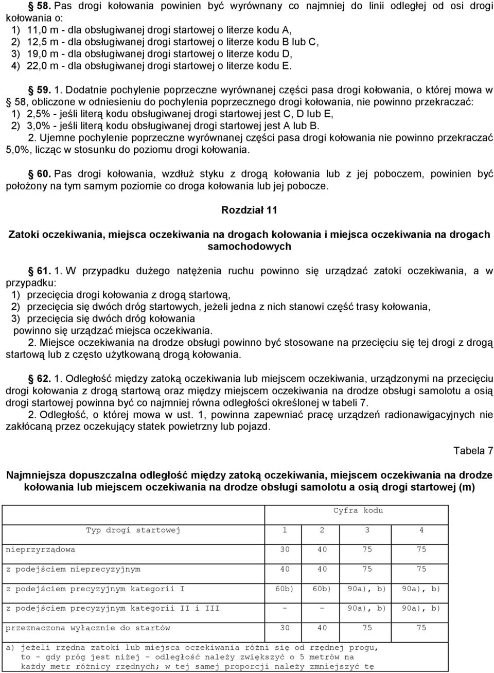 ,0 m - dla obsługiwanej drogi startowej o literze kodu D, 4) 22,0 m - dla obsługiwanej drogi startowej o literze kodu E. 59. 1.