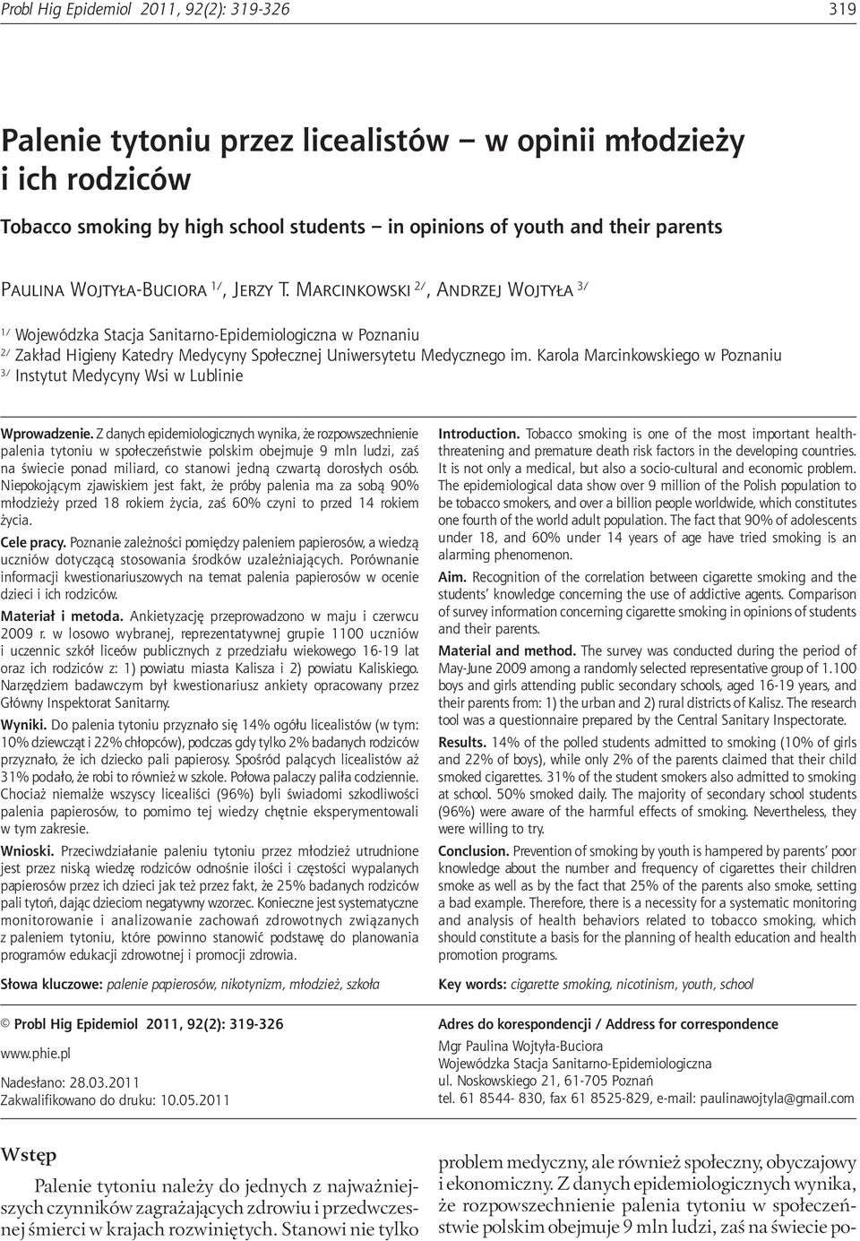 of youth and their parents Paulina Wojtyła-Buciora 1/, Jerzy T.