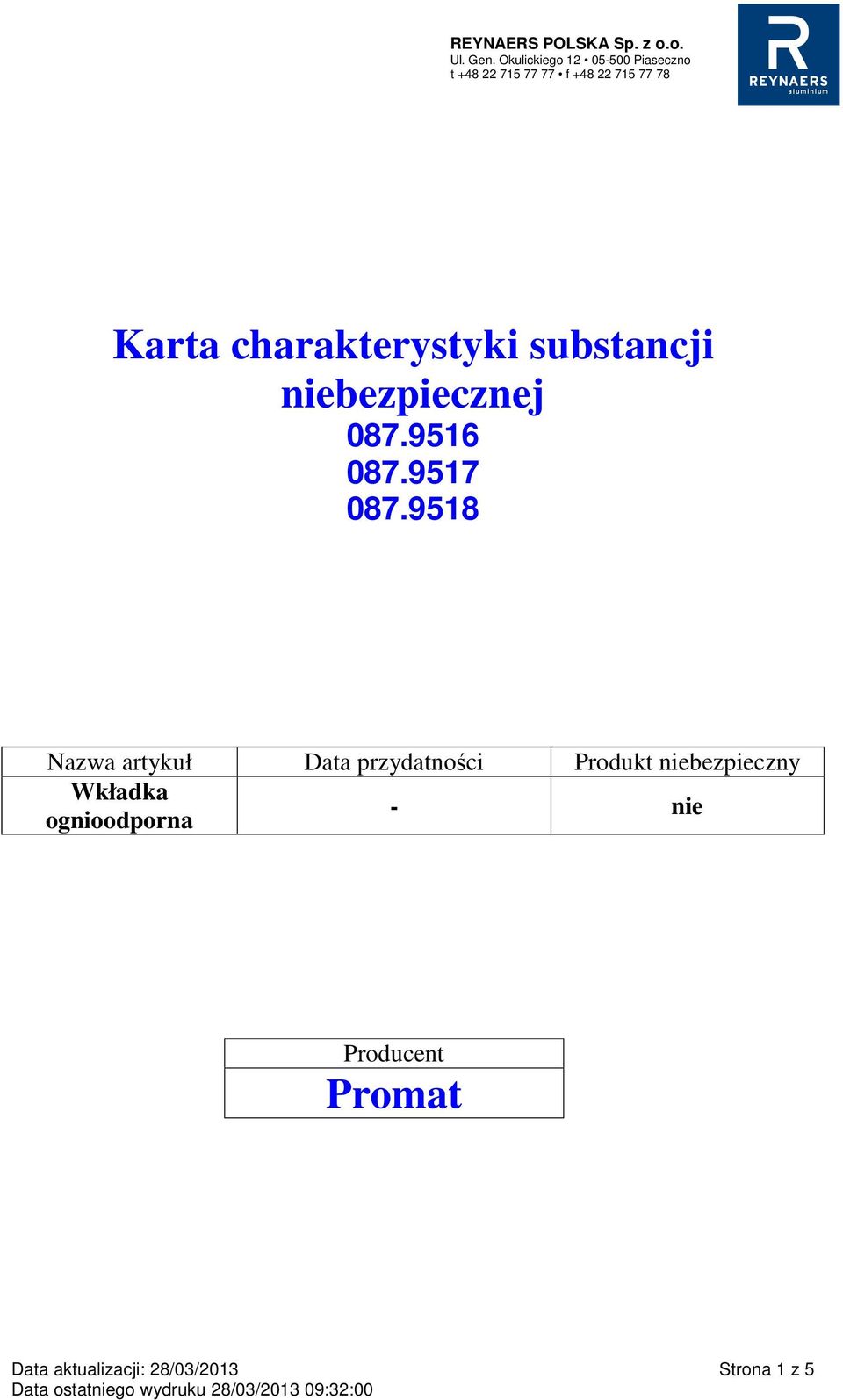 9518 Nazwa artykuł Data przydatności Produkt