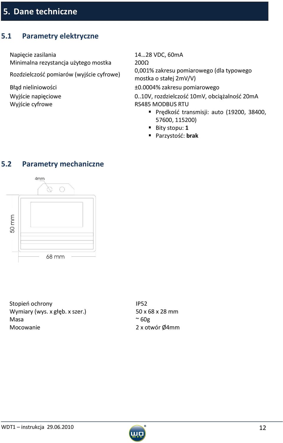 napięciowe Wyjście cyfrowe 14 28 VDC, 60mA 200Ω 0,001% zakresu pomiarowego (dla typowego mostka o stałej 2mV/V) ±0.0004% zakresu pomiarowego 0.