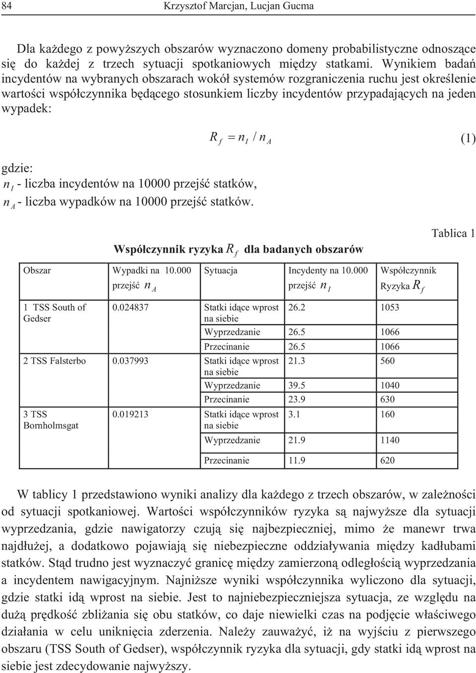 n f I A (1) gdzie: ni - liczba incydentów na 10000 przej statków, n - liczba wypadków na 10000 przej statków. A Obszar Wypadki na 10.