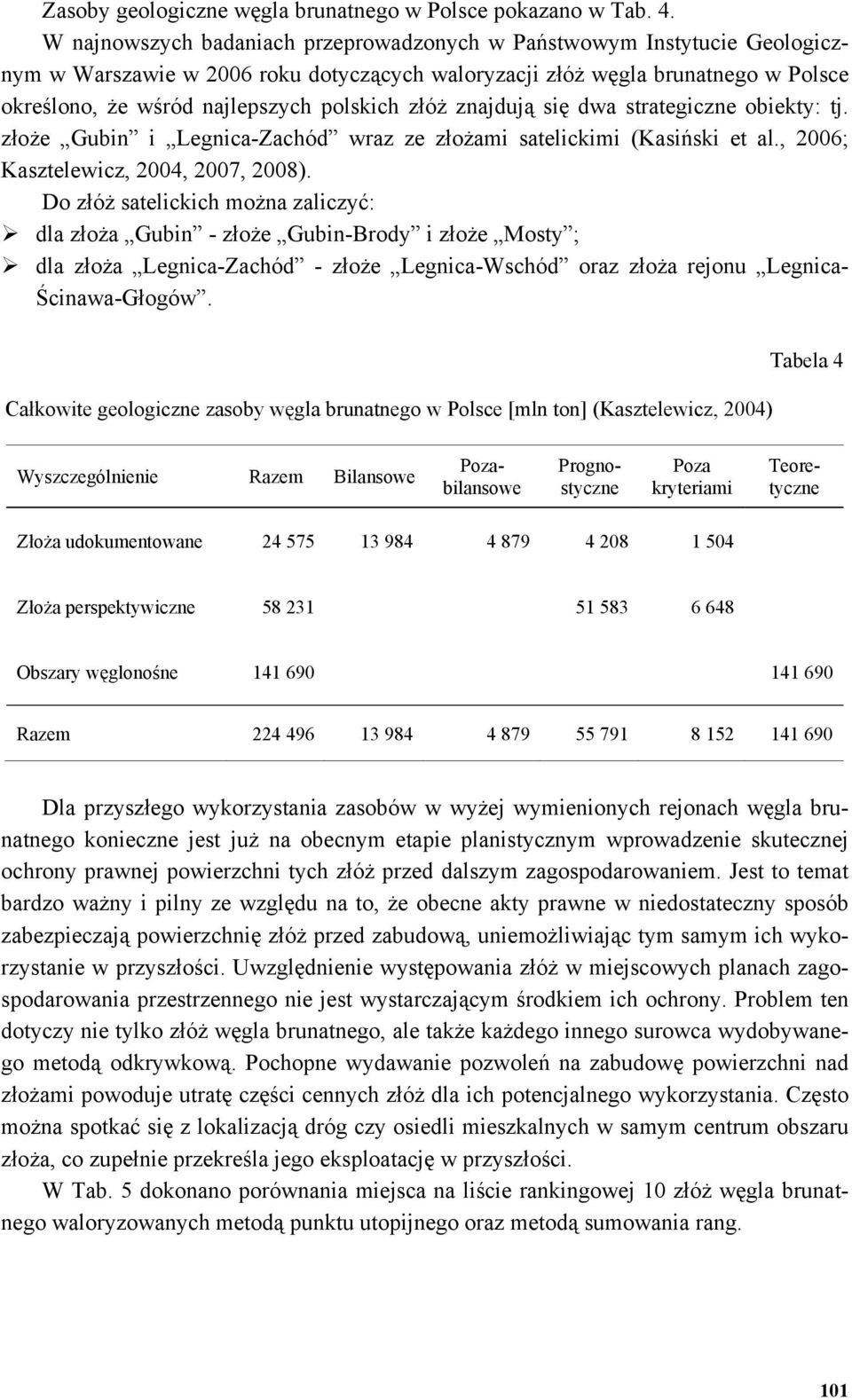 złóż znajdują się dwa strategiczne obiekty: tj. złoże Gubin i Legnica-Zachód wraz ze złożami satelickimi (Kasiński et al., 2006; Kasztelewicz, 2004, 2007, 2008).