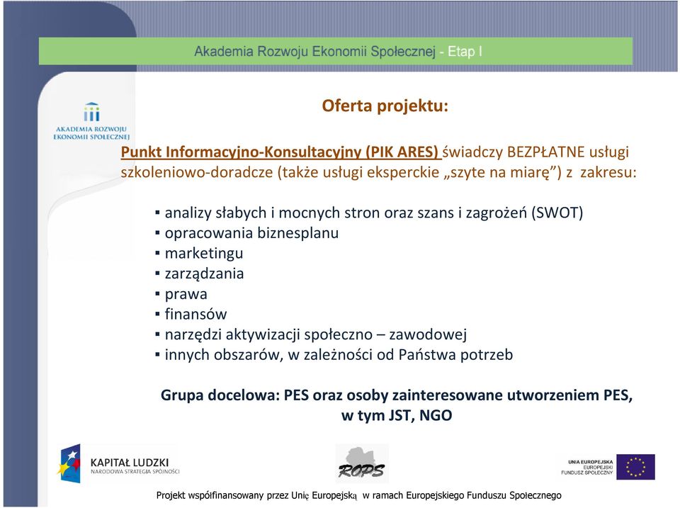 opracowania biznesplanu marketingu zarządzania prawa finansów narzędzi aktywizacji społeczno zawodowej innych