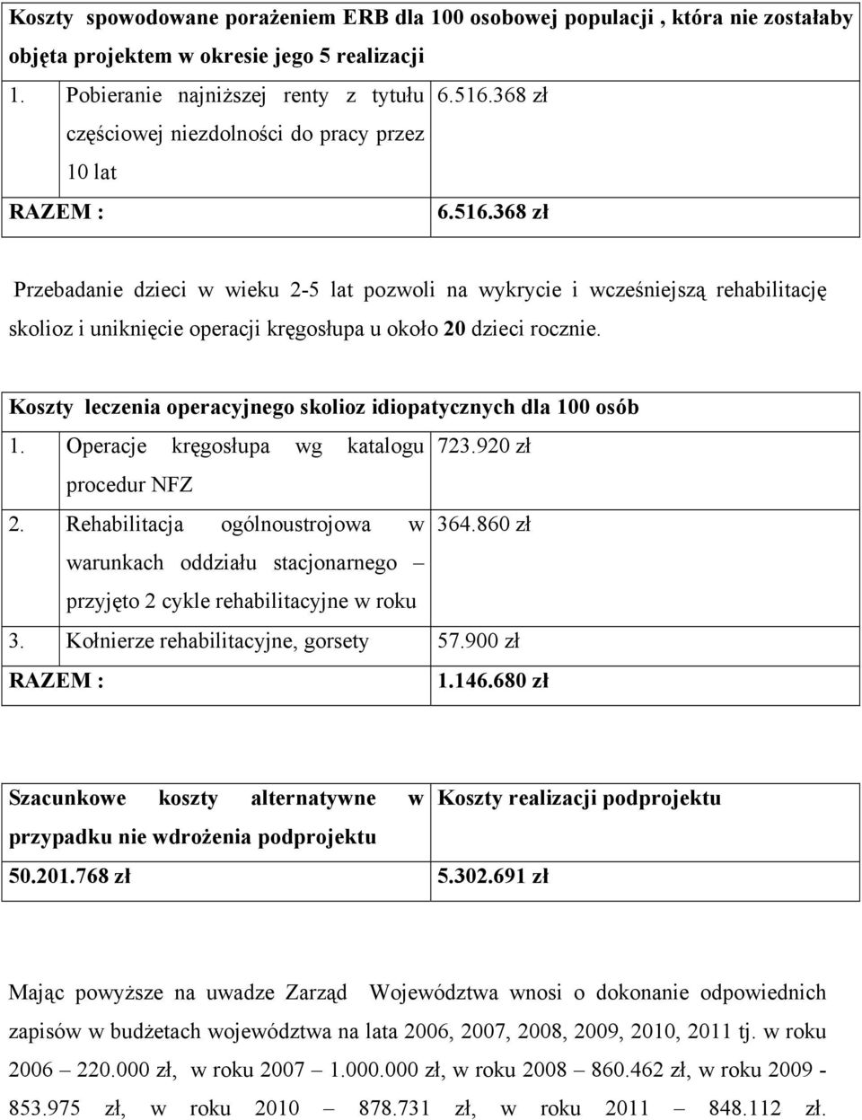 368 zł Przebadanie dzieci w wieku 2-5 lat pozwoli na wykrycie i wcześniejszą rehabilitację skolioz i uniknięcie operacji kręgosłupa u około 20 dzieci rocznie.