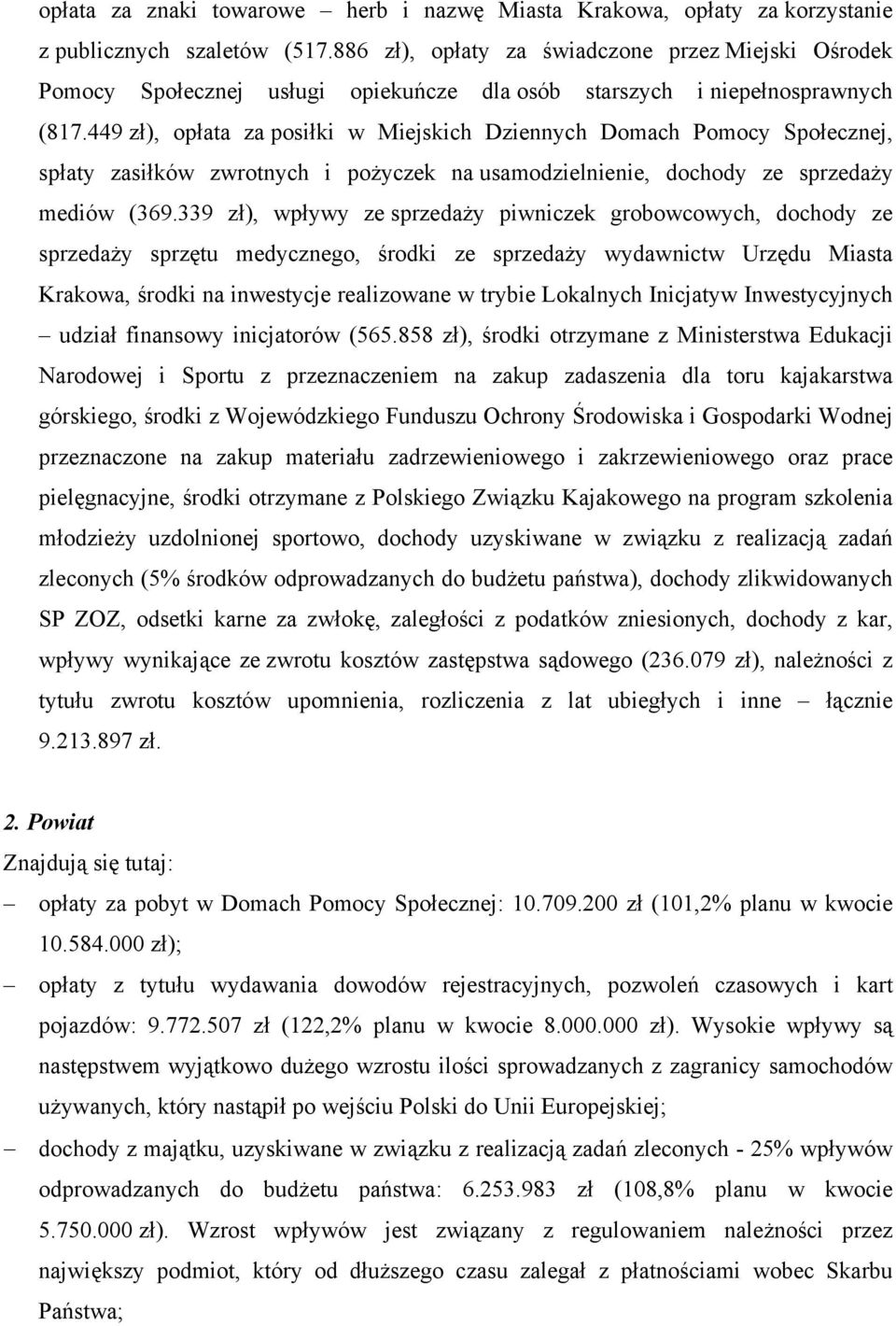 449 zł), opłata za posiłki w Miejskich Dziennych Domach Pomocy Społecznej, spłaty zasiłków zwrotnych i pożyczek na usamodzielnienie, dochody ze sprzedaży mediów (369.