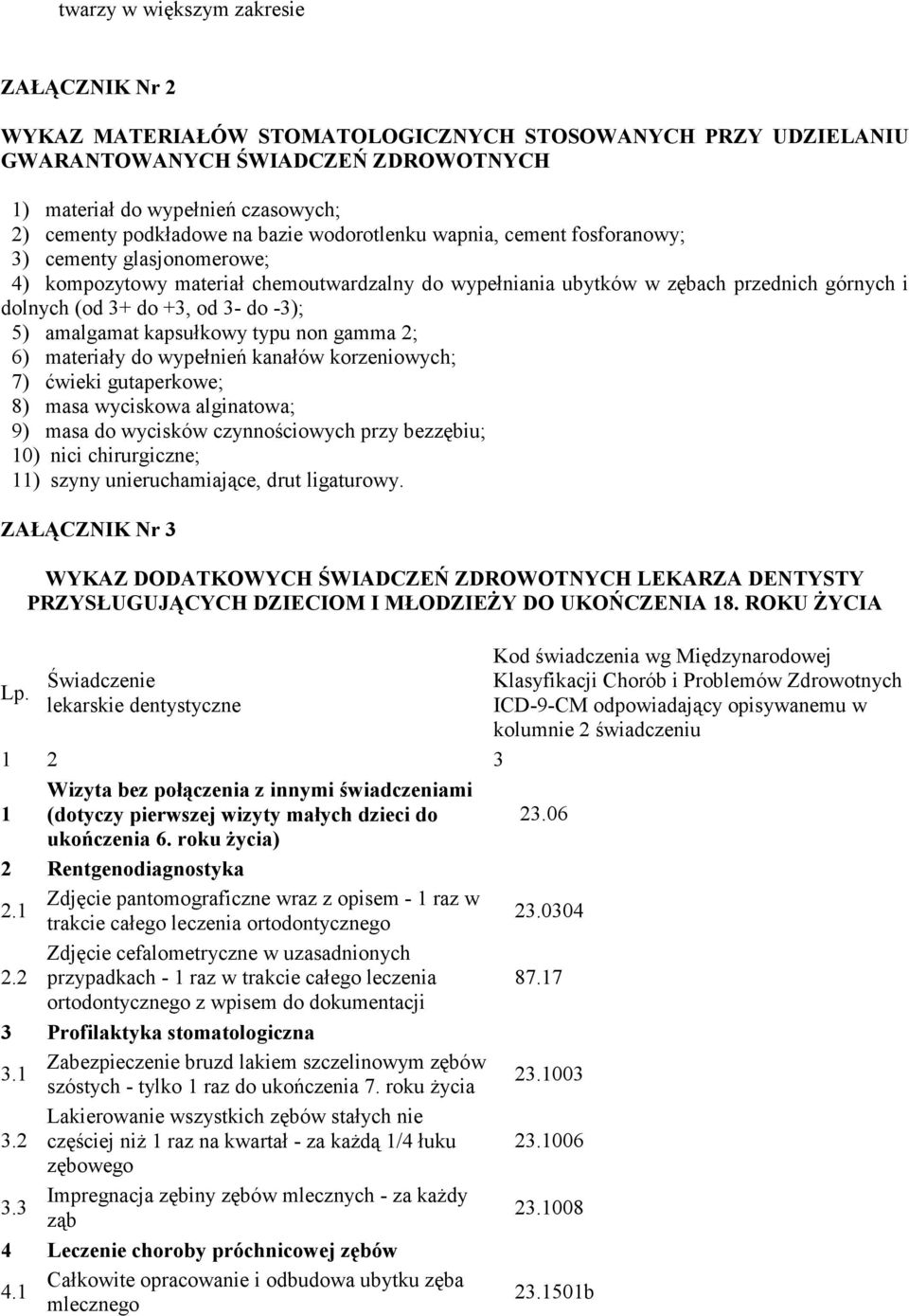 do -3); 5) amalgamat kapsułkowy typu non gamma 2; 6) materiały do wypełnień kanałów korzeniowych; 7) ćwieki gutaperkowe; 8) masa wyciskowa alginatowa; 9) masa do wycisków czynnościowych przy