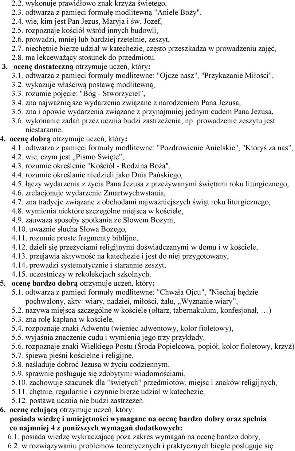 ma lekceważący stosunek do przedmiotu. 3. ocenę dostateczną otrzymuje uczeń, który: 3.1. odtwarza z pamięci formuły modlitewne: "Ojcze nasz", "Przykazanie Miłości", 3.2.