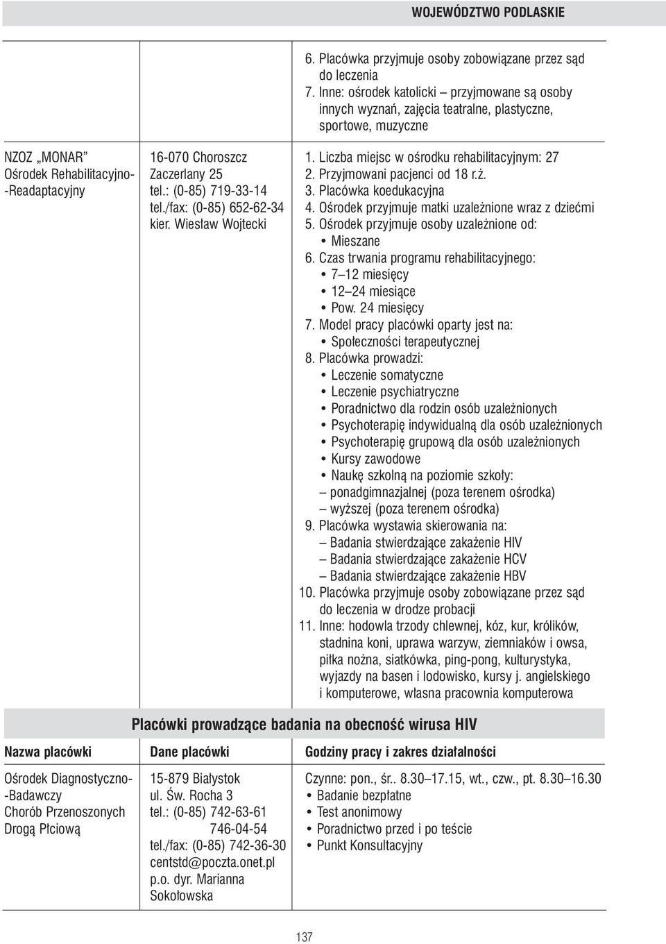 Liczba miejsc w oêrodku rehabilitacyjnym: 27 OÊrodek Rehabilitacyjno- Zaczerlany 25 2. Przyjmowani pacjenci od 18 r.. -Readaptacyjny tel.: (0-85) 719-33-14 3. Placówka koedukacyjna tel.