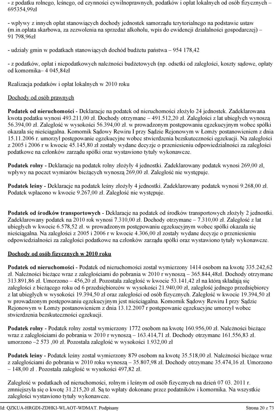 opłata skarbowa, za zezwolenia na sprzedaż alkoholu, wpis do ewidencji działalności gospodarczej) 9 798,96zł udziały gmin w podatkach stanowiących dochód budżetu państwa 954 78,42 z podatków, opłat i