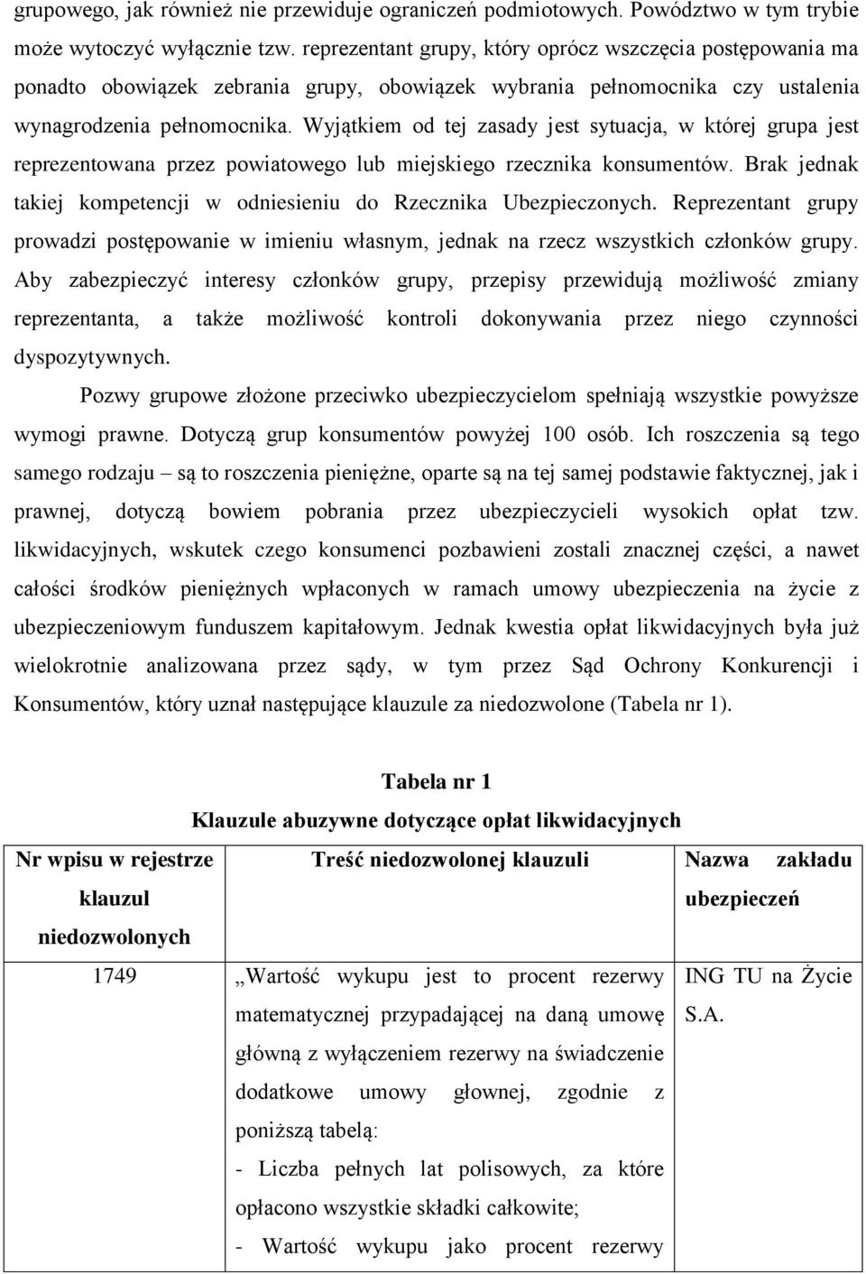 Wyjątkiem od tej zasady jest sytuacja, w której grupa jest reprezentowana przez powiatowego lub miejskiego rzecznika konsumentów.