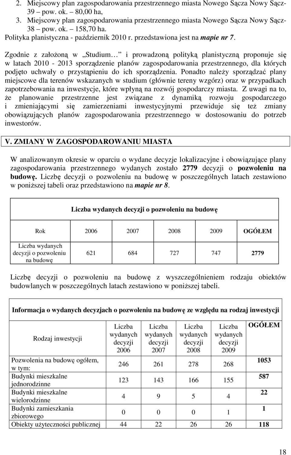 Zgodnie z załoŝoną w Studium i prowadzoną polityką planistyczną proponuje się w latach 2010-2013 sporządzenie planów przestrzennego, dla których podjęto uchwały o przystąpieniu do ich sporządzenia.