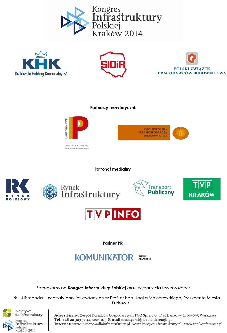 wydarzenia towarzyszące: 4 listopada - uroczysty bankiet