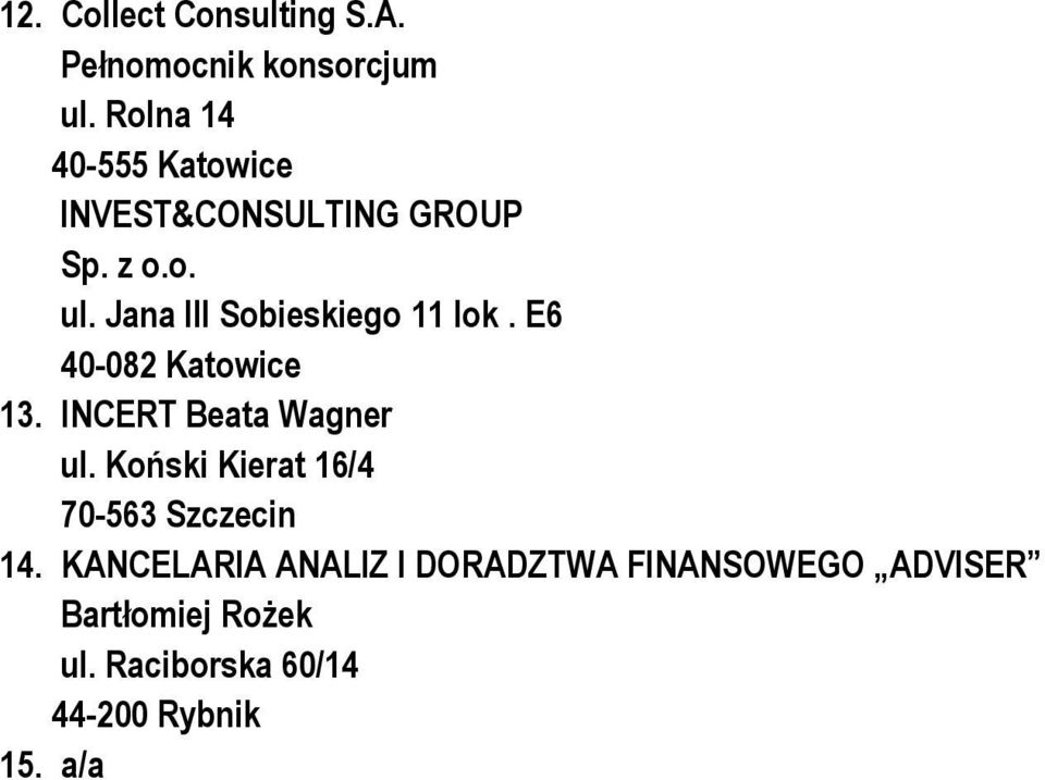 E6 40-082 Katowice 13. INCERT Beata Wagner ul.