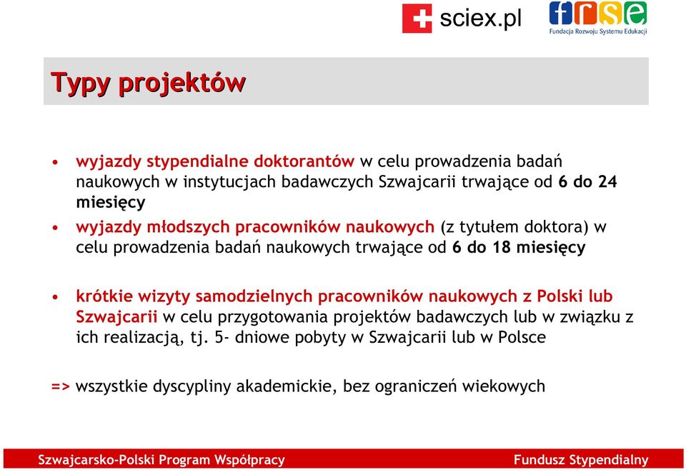 miesięcy krótkie wizyty samodzielnych pracowników naukowych z Polski lub Szwajcarii w celu przygotowania projektów badawczych lub w