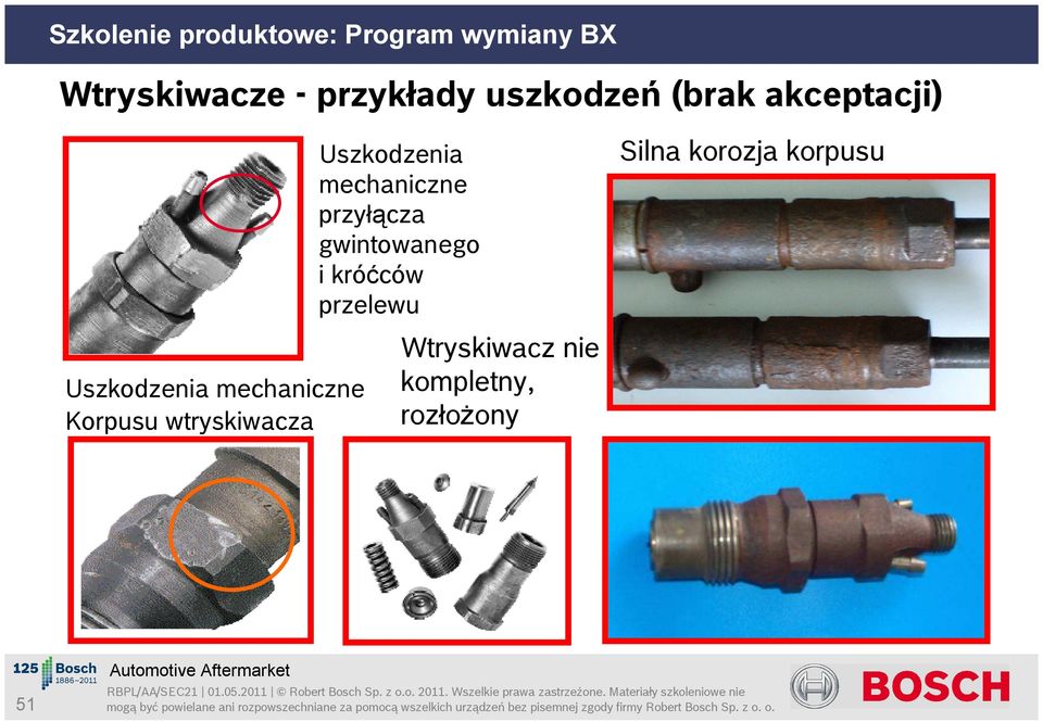 przelewu Silna korozja korpusu Uszkodzenia mechaniczne