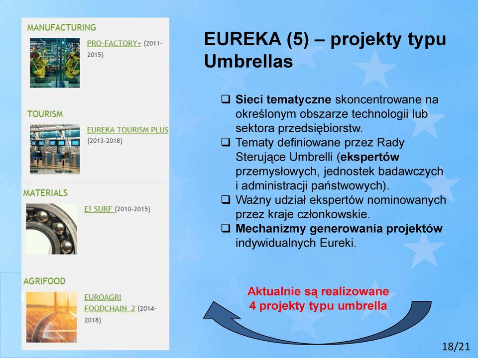 Tematy definiowane przez Rady Sterujące Umbrelli (ekspertów przemysłowych, jednostek badawczych i