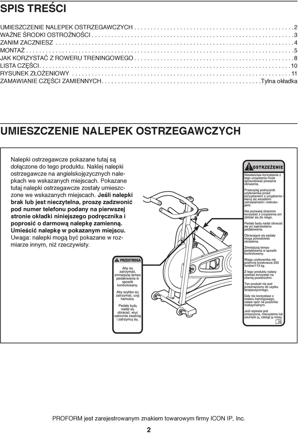 ................................................8 LISTA CZĘŚCI............................................................................. 0 RYSUNEK ZŁOŻENIOWY................................................................... ZAMAWIANIE CZĘŚCI ZAMIENNYCH.