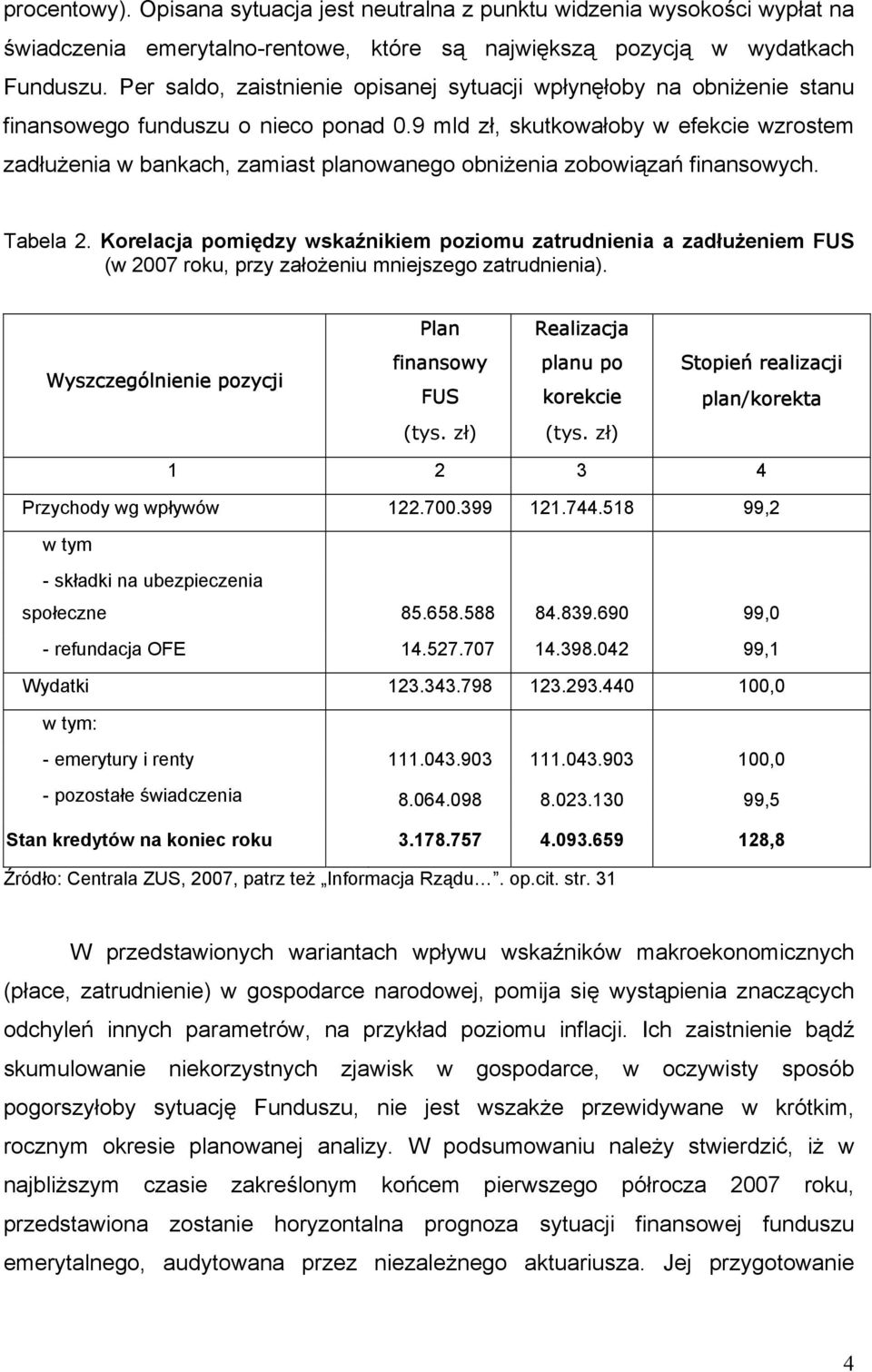 9 mld zł, skutkowałoby w efekcie wzrostem zadłużenia w bankach, zamiast planowanego obniżenia zobowiązań finansowych. Tabela 2.