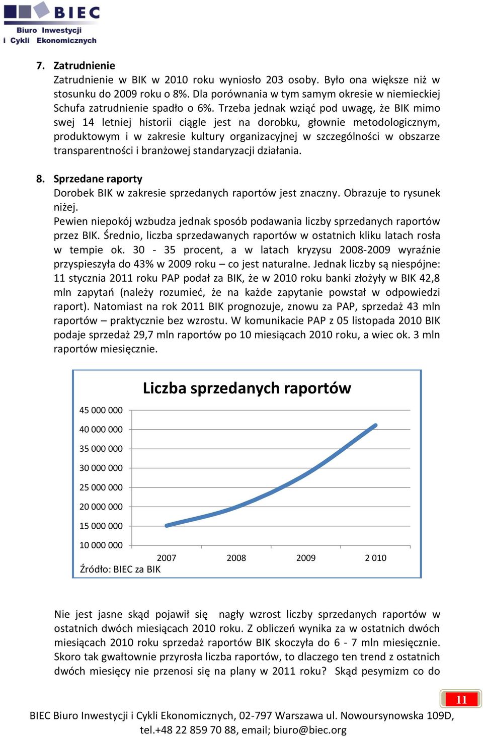 transparentności i branżowej standaryzacji działania. 8. Sprzedane raporty Dorobek BIK w zakresie sprzedanych raportów jest znaczny. Obrazuje to rysunek niżej.