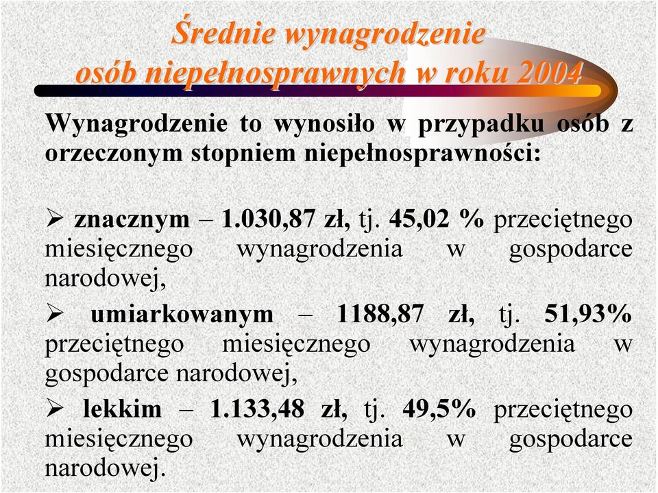 45,02 % przeciętnego miesięcznego wynagrodzenia w gospodarce narodowej, umiarkowanym 1188,87 zł, tj.