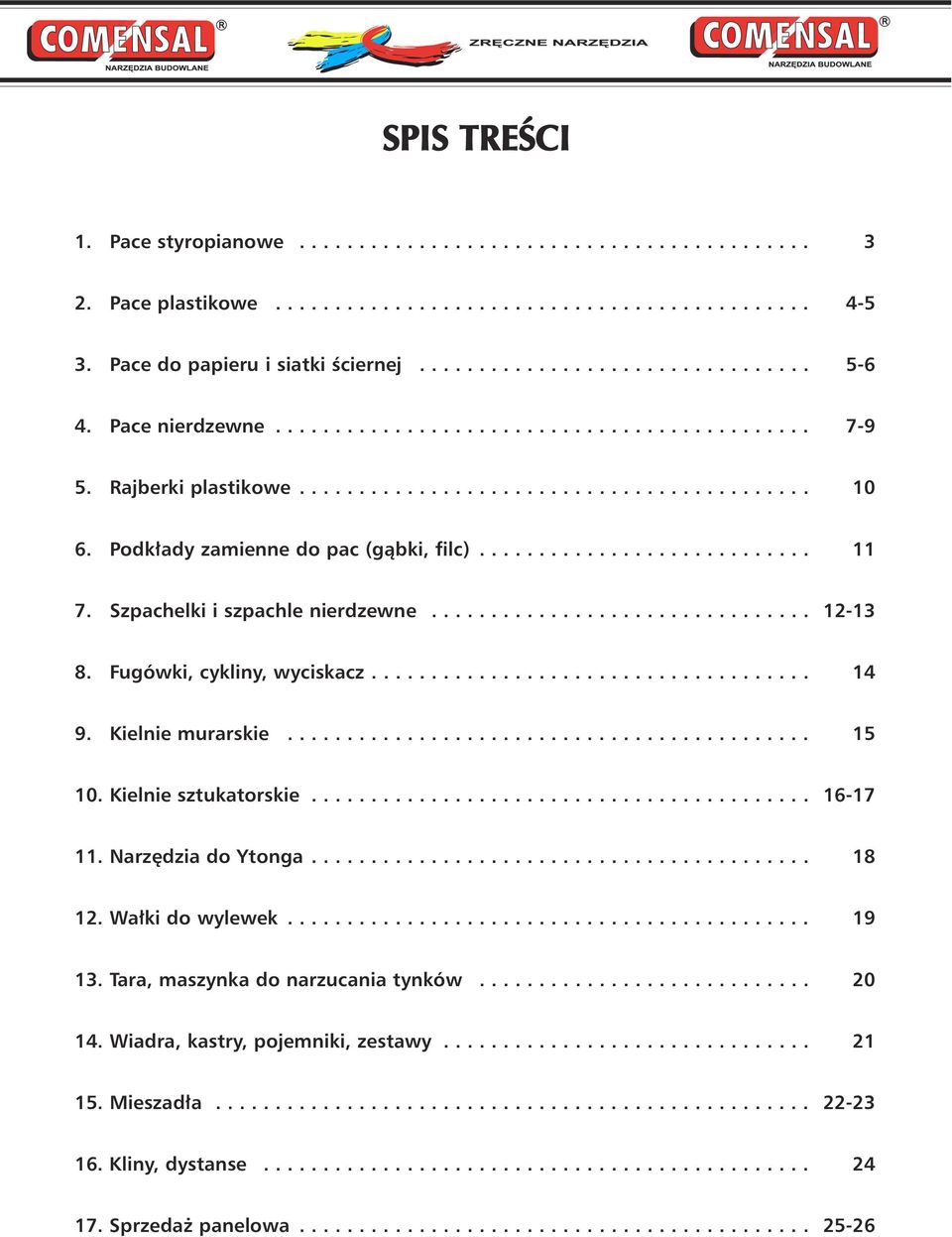 Szpachelki i szpachle nierdzewne................................ 12-13 8. Fugówki, cykliny, wyciskacz..................................... 14 9. Kielnie murarskie............................................ 15 10.
