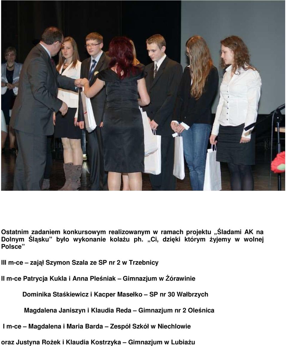 Pleśniak Gimnazjum w Żórawinie Dominika Staśkiewicz i Kacper Masełko SP nr 30 Wałbrzych Magdalena Janiszyn i Klaudia Reda