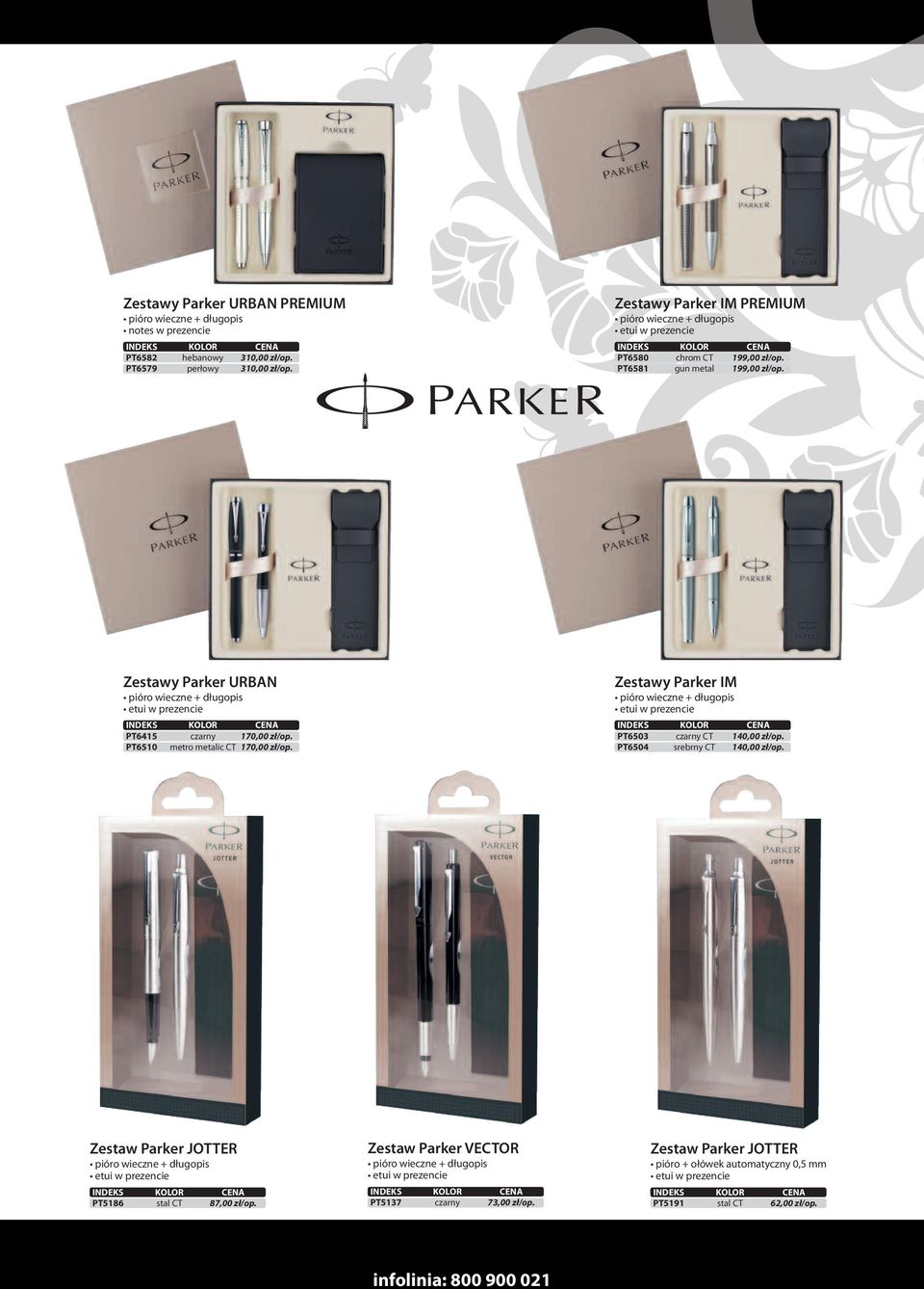Zestawy Parker URBAN pióro wieczne + długopis etui w prezencie PT6415 czarny 170,00 zł/op. PT6510 metro metalic CT 170,00 zł/op.