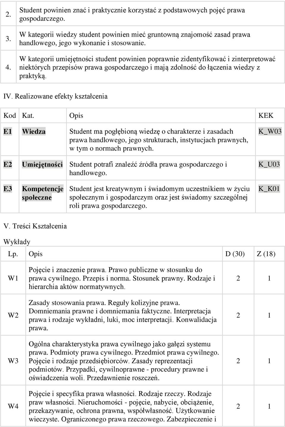 W kategorii umiejętności student powinien poprawnie zidentyfikować i zinterpretować niektórych przepisów prawa gospodarczego i mają zdolność do łączenia wiedzy z praktyką. IV.