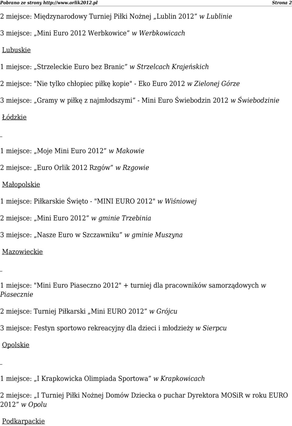 Krajeńskich 2 miejsce: "Nie tylko chłopiec piłkę kopie" - Eko Euro 2012 w Zielonej Górze 3 miejsce: Gramy w piłkę z najmłodszymi - Mini Euro Świebodzin 2012 w Świebodzinie Łódzkie 1 miejsce: Moje