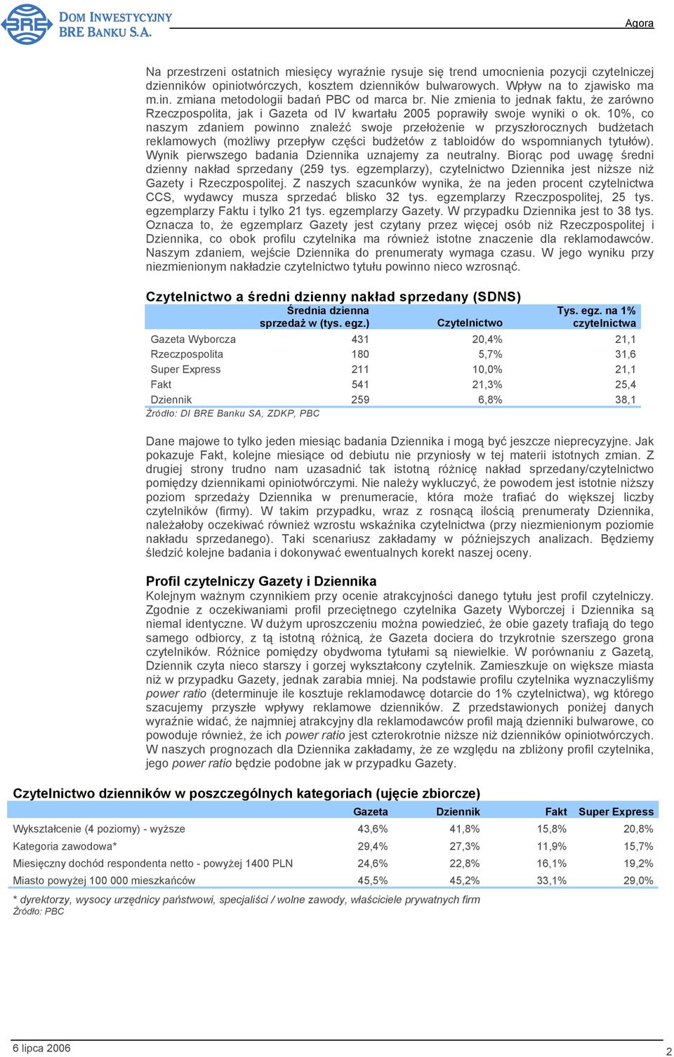 10%, co naszym zdaniem powinno znaleźć swoje przełożenie w przyszłorocznych budżetach reklamowych (możliwy przepływ części budżetów z tabloidów do wspomnianych tytułów).