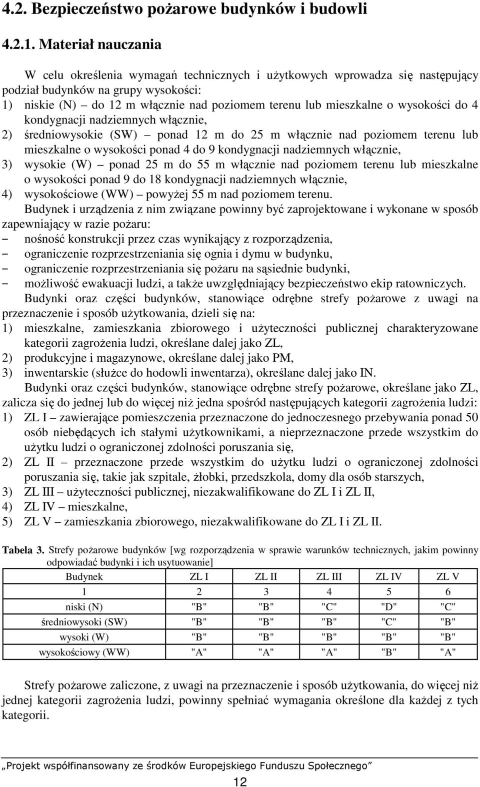 o wysokości do 4 kondygnacji nadziemnych włącznie, 2) średniowysokie (SW) ponad 12 m do 25 m włącznie nad poziomem terenu lub mieszkalne o wysokości ponad 4 do 9 kondygnacji nadziemnych włącznie, 3)