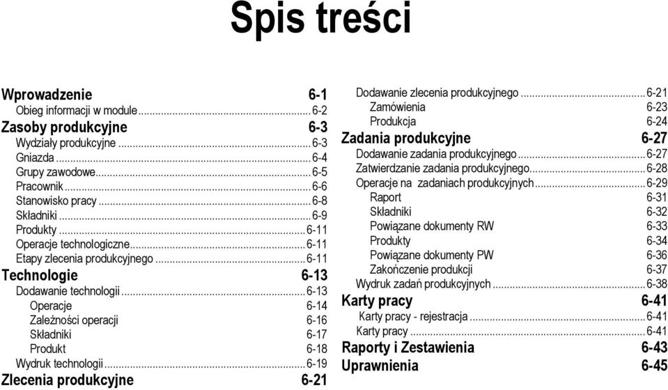 .. 6-13 Operacje 6-14 Zależności operacji 6-16 Składniki 6-17 Produkt 6-18 Wydruk technologii... 6-19 Zlecenia produkcyjne 6-21 Dodawanie zlecenia produkcyjnego.